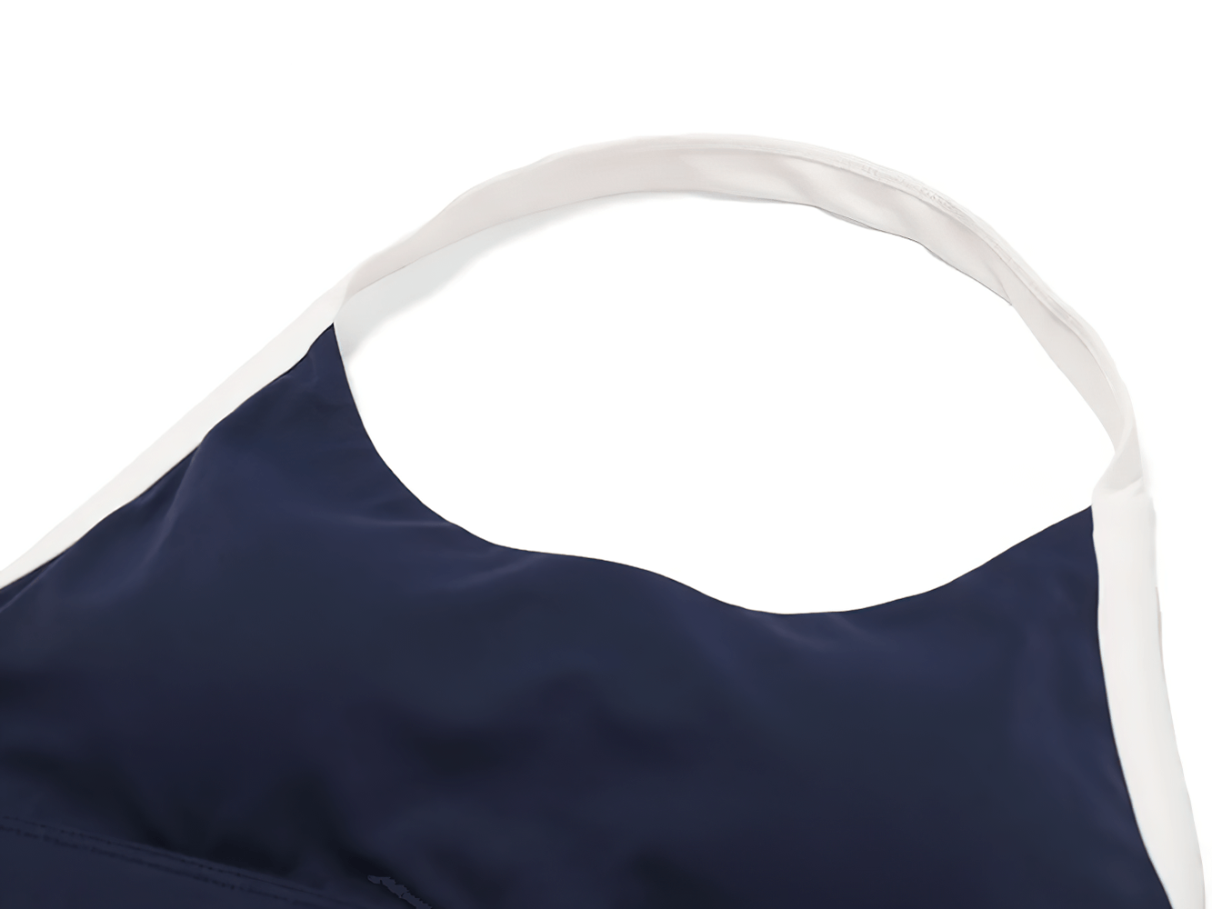 Close-up of sleeveless navy yoga top from women's fitness set SF2374, highlighting durable nylon-spandex blend material.